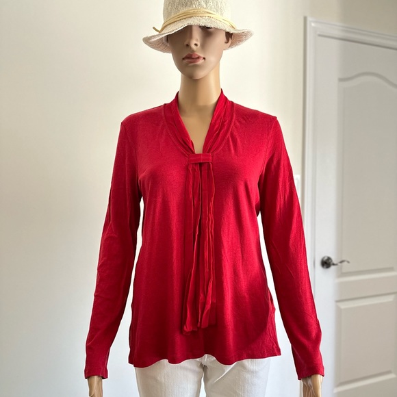 Massimo Dutti Unique Red Tie Neck Long Sleeves Casual Office Work Shirts Top - Picture 3 of 10